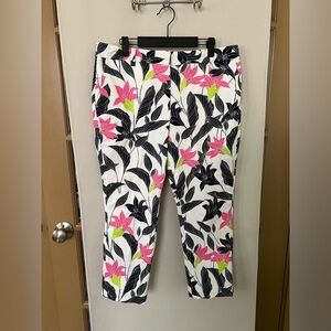 Lands End Womens 12P Petite Floral Mid‎ Rise Straight Leg Crop Pant